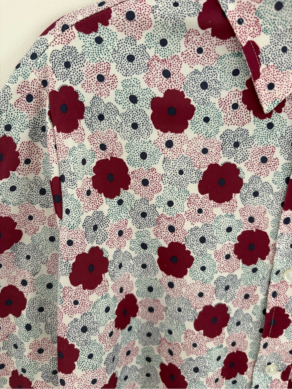 Vintage Polyester Floral Print Button Up Shirt 1970s - Picture 3 of 6